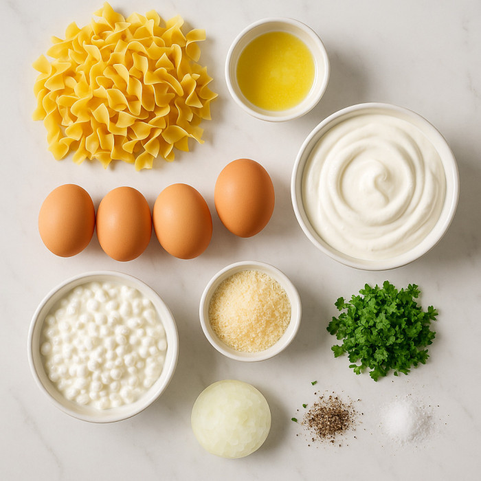 Noodle Bake with Creamy Sour Cream and Cheese ingredients