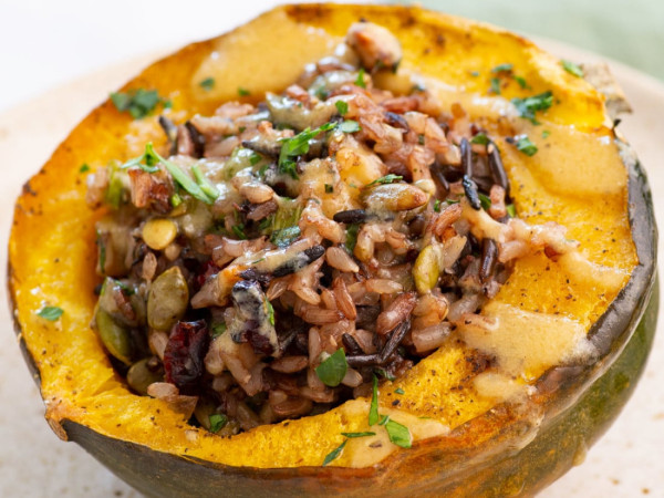 Vegan Stuffed Acorn Squash with Israeli Couscous