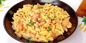 Delicious pasta in creamy white sauce