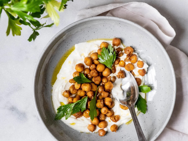Lemon Yogurt Crispy Chickpea Grain Bowl