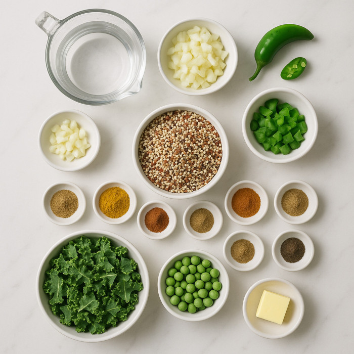 Quinoa Curry with Red Lentils and Kale ingredients