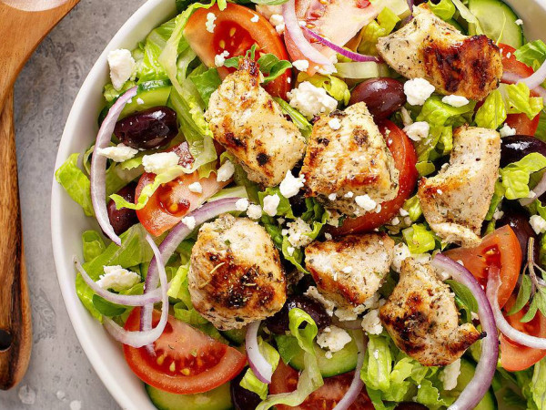 Greek Chicken Souvlaki Salad