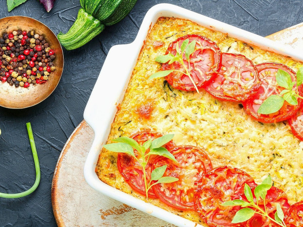 Savory Bread Pudding with Tomatoes and Basil