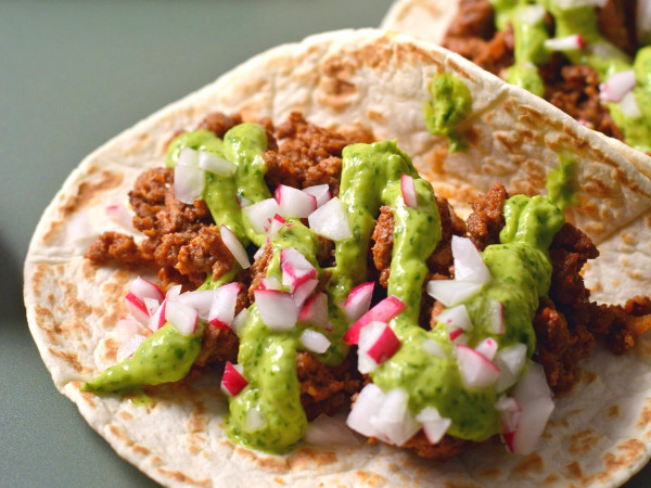 Breakfast Tacos with Ground Bison and Pineapple Salsa