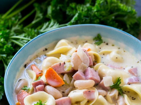 Creamy Soup with Ham, Beans, and Tortellini