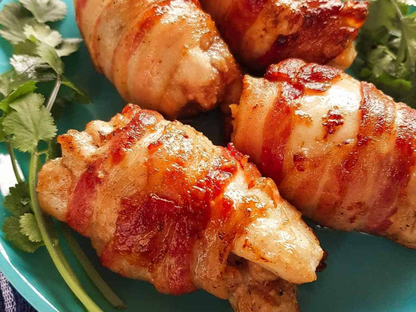 Baked Chicken Thighs Wrapped in Creamy Bacon