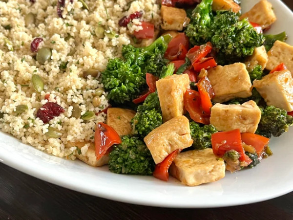 Tofu and Veggie Stir-Fry Served with Couscous