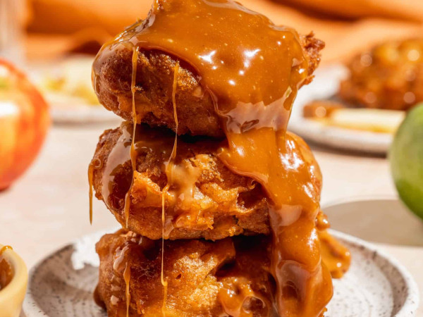 Cinnamon Apple Fritters with Caramel Drizzle