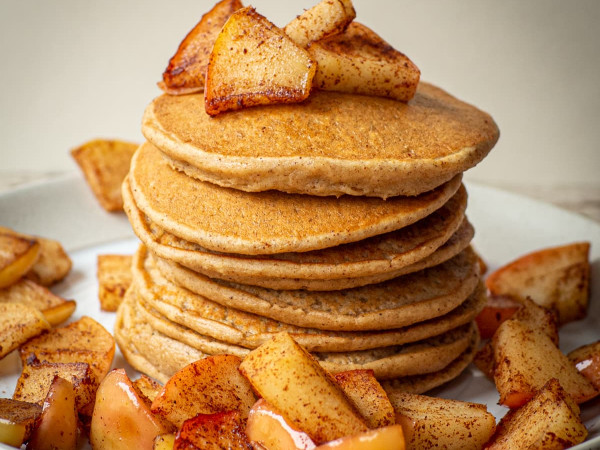 Apple Maple Sauce Topped Oatmeal Pancakes
