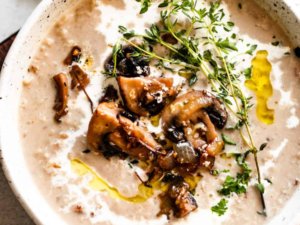 Creamy Rice Soup with Cremini Mushrooms