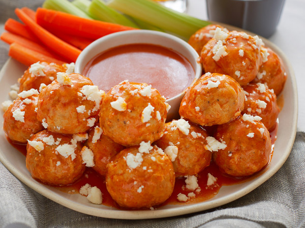 Buffalo Chicken Meatballs Stuffed with Feta