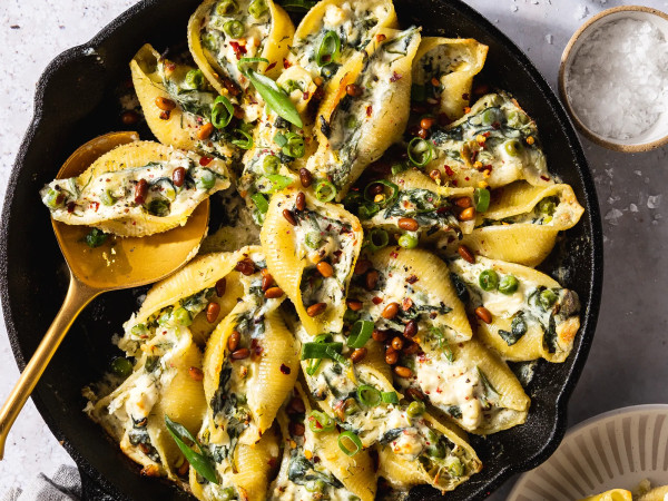 Giant Pasta Shells Stuffed with Spinach and Corn