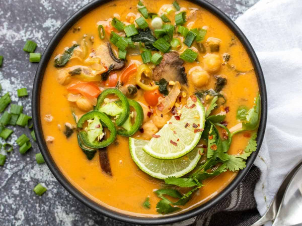 Veggie Soup with Thai and Indian Flavors