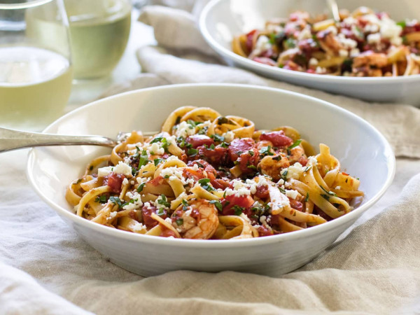 Shrimp Pasta with Feta and Espelette Pepper
