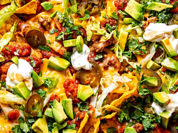 Sheet Pan Nachos with Sticky Sesame Ginger Wings and Loaded Smashed Potatoes using Reynolds Wrap®