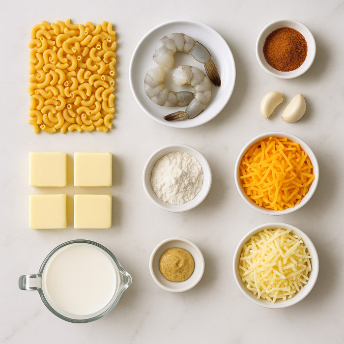Mac and Cheese with Creole Shrimp ingredients