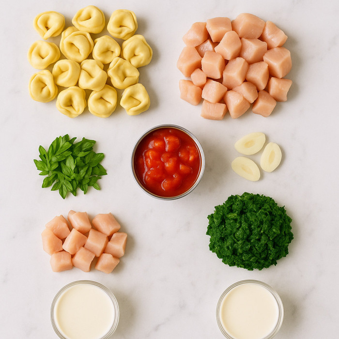 Creamy Tomato and Spinach Sauce over Cheese Tortellini ingredients