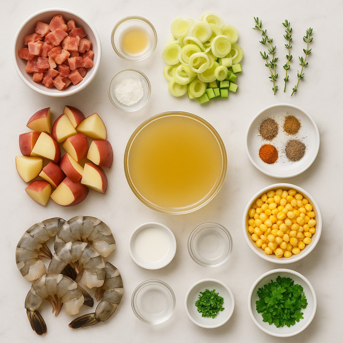 Shrimp and Corn Leek Potato Soup ingredients
